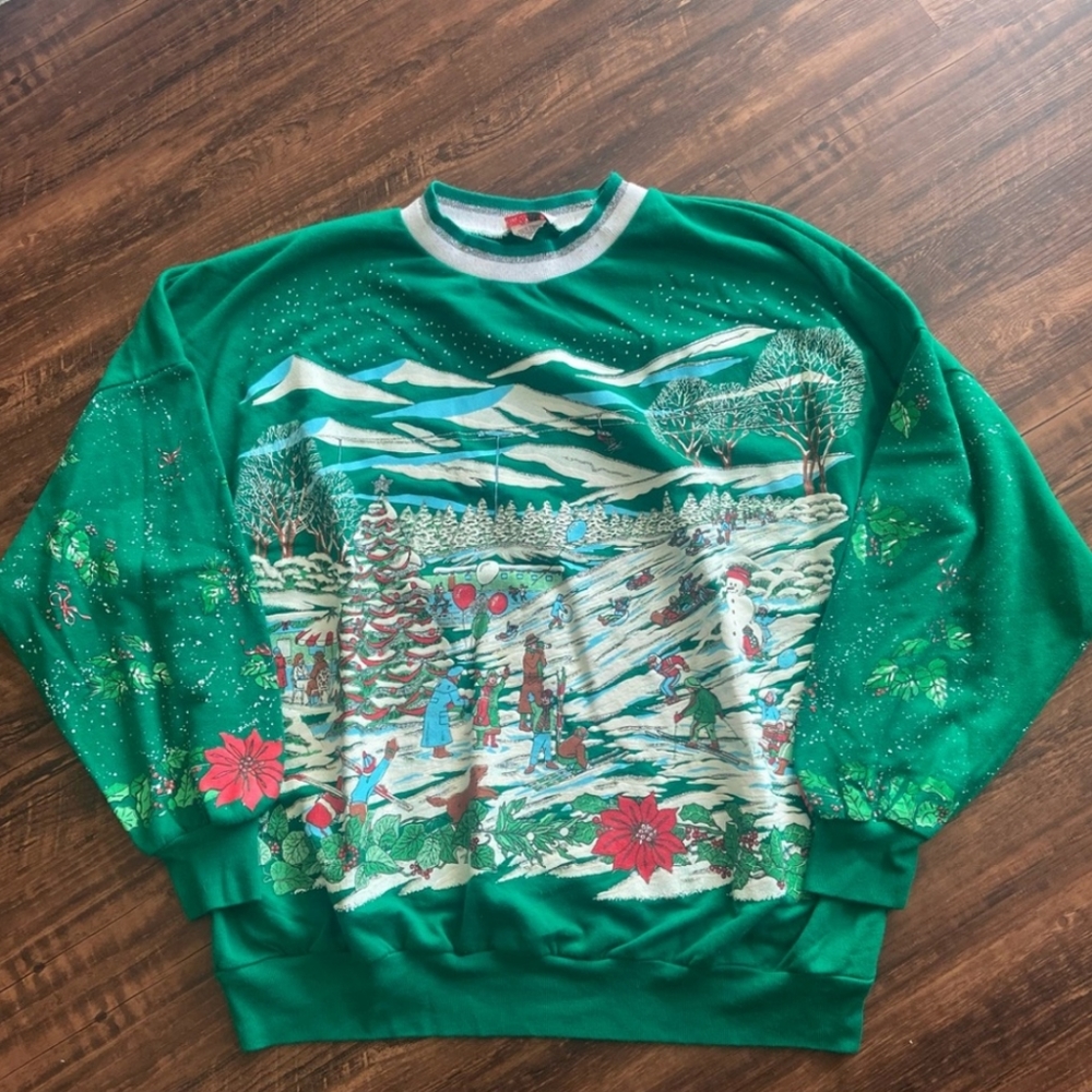 Vintage 80's Christmas Sweatshirt All Over Print